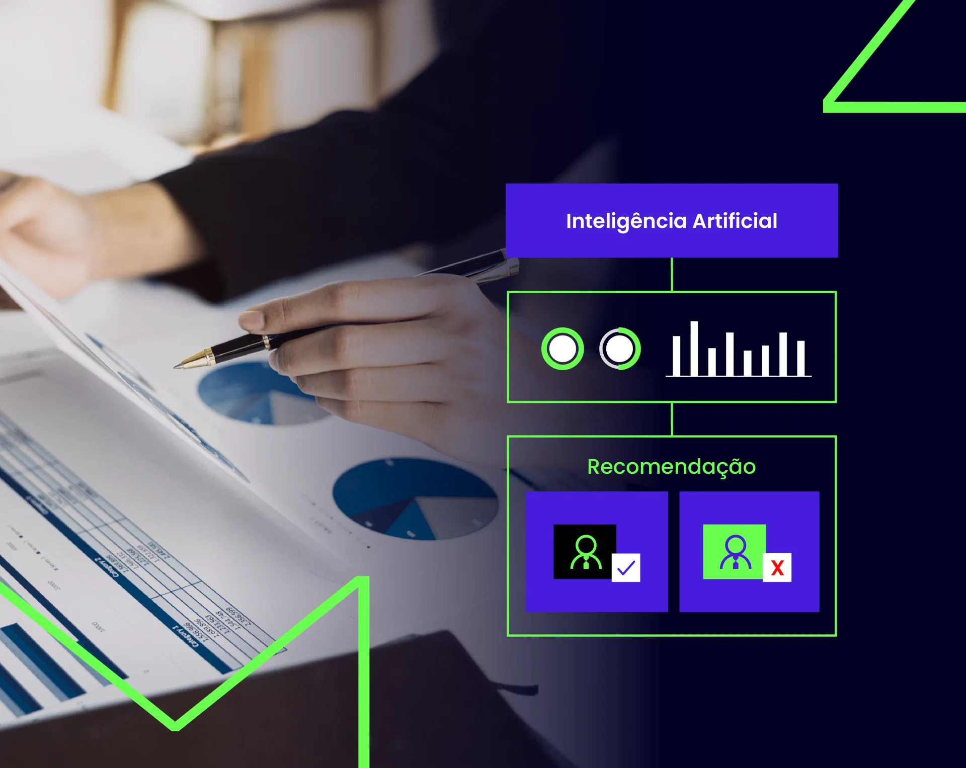 IA para análise de crédito - foto de uma pessoa analisando gráficos impressos